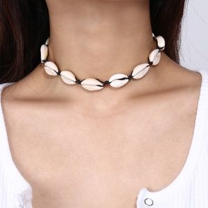 Cowrie Shell Necklace-Choker *Black String*